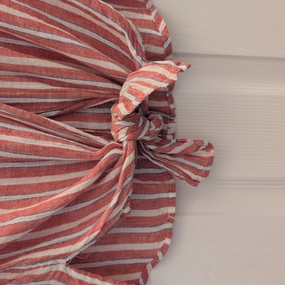 Lucky Brand XS Red and White Striped Button Down Shirt with Tie Back - Picture 8 of 10